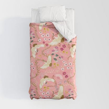 Chinoiserie cranes on pink, birds, flowers, Duvet Cover Gallery Image 9
