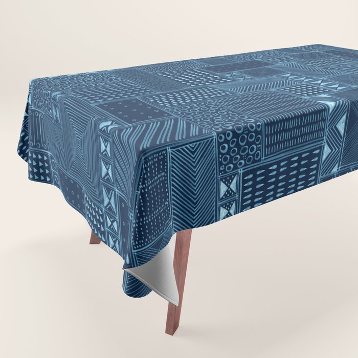 African Indigo Tribal Mud Cloth Tablecloth Gallery Image 1