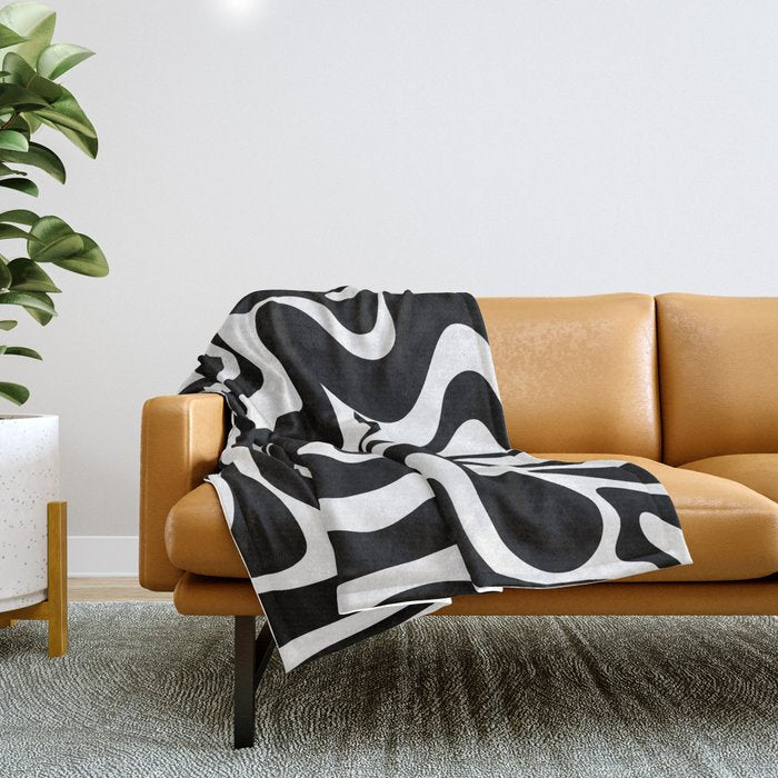 Liquid Swirl Abstract Pattern in Black and White Throw Blanket Gallery Image 1