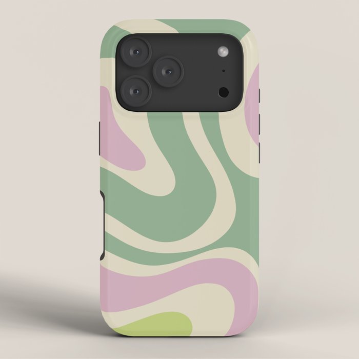Modern Retro Liquid Swirl Abstract in Soft Pastel Lavender Pink Lime Green Cream iPhone Case Gallery Image 3