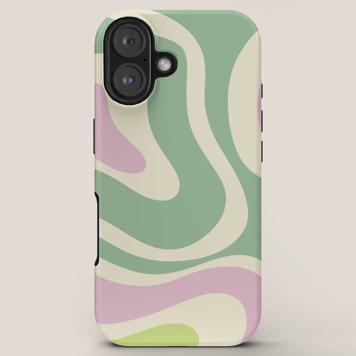 Modern Retro Liquid Swirl Abstract in Soft Pastel Lavender Pink Lime Green Cream iPhone Case Gallery Image 5