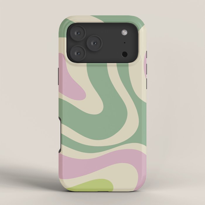 Modern Retro Liquid Swirl Abstract in Soft Pastel Lavender Pink Lime Green Cream iPhone Case Gallery Image 4
