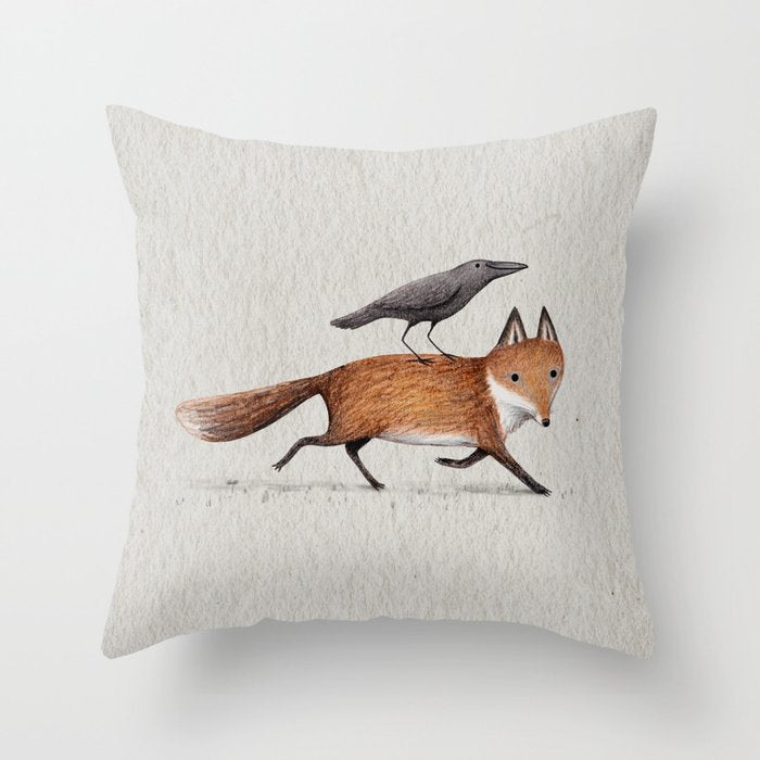 Fox & Crow - Piggyback Throw Pillow Gallery Image 2