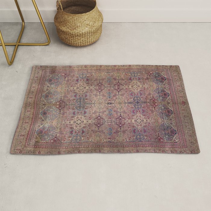 Antique Persian Golden Plum Rose Kirman Rug Print Rug Gallery Image 1