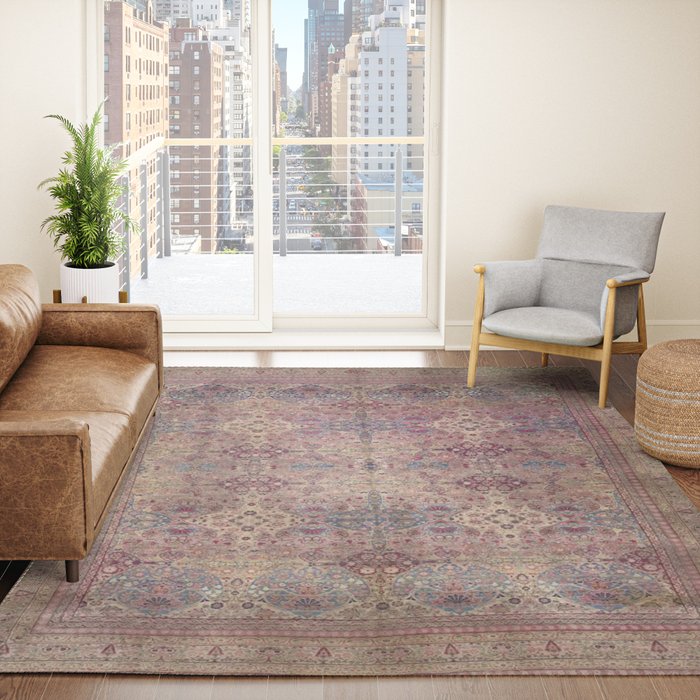Antique Persian Golden Plum Rose Kirman Rug Print Rug Gallery Image 4