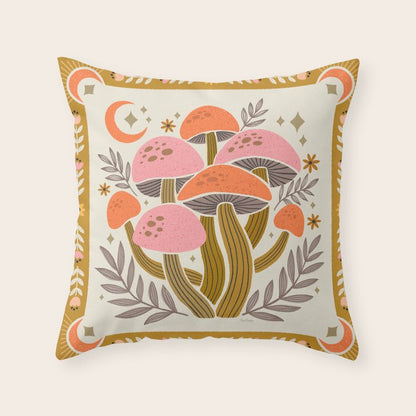 Mushrooms and Moons - Light Throw Pillow Gallery Image 2