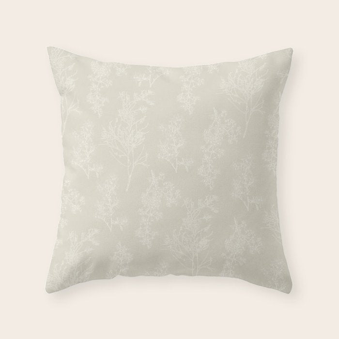 Botanical Cottage Floral Pattern in Light Mushroom Beige and Cream Throw Pillow Gallery Image 5