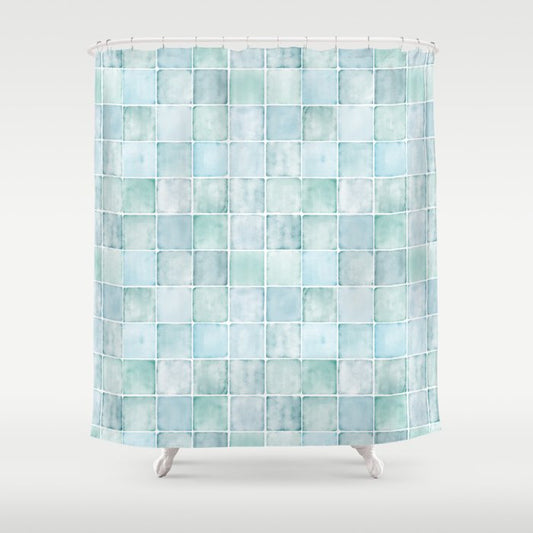 Sea Glass Tiles Watercolor Shower Curtain Gallery Image 1