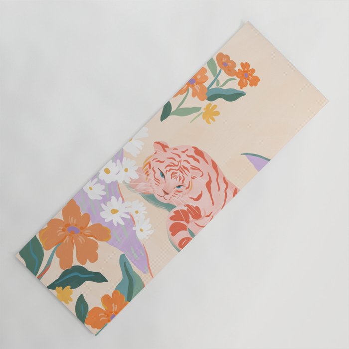 Pink Tiger in Wild Garden Yoga Mat Gallery Image 1