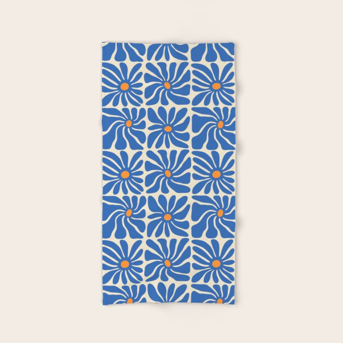 Vintage blue flower art pattern Bath Towel Gallery Image 2