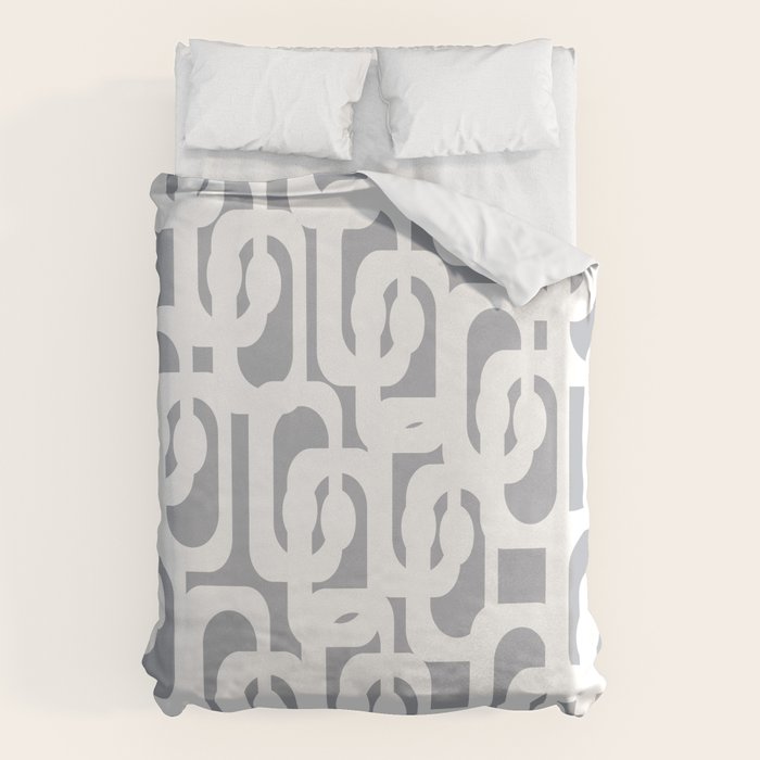 Mid Century Modern Loops Pattern in White and Gray Duvet Cover Gallery Image 6