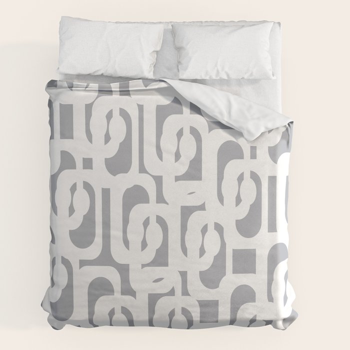 Mid Century Modern Loops Pattern in White and Gray Duvet Cover Gallery Image 7