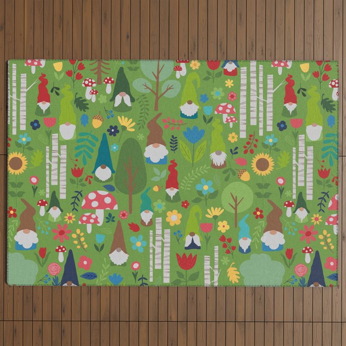 Gnomes In the Garden Green Outdoor Rug Gallery Image 4