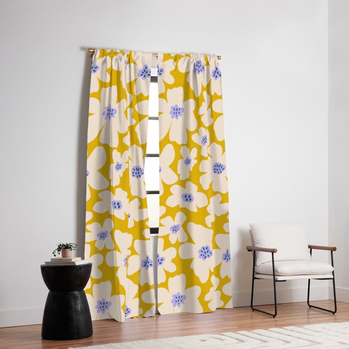 Retro Daisy - yellow, white and purple Window Curtain Gallery Image 2