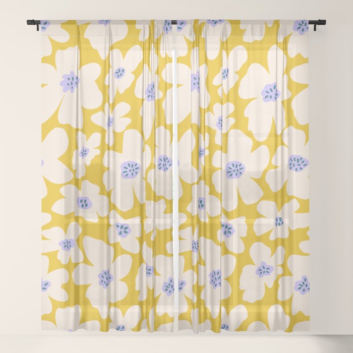 Retro Daisy - yellow, white and purple Window Curtain Gallery Image 17