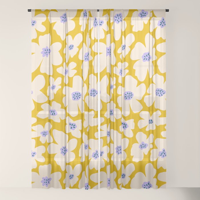 Retro Daisy - yellow, white and purple Window Curtain Gallery Image 18