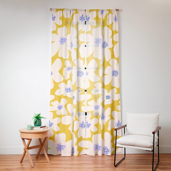 Retro Daisy - yellow, white and purple Window Curtain Gallery Image 16