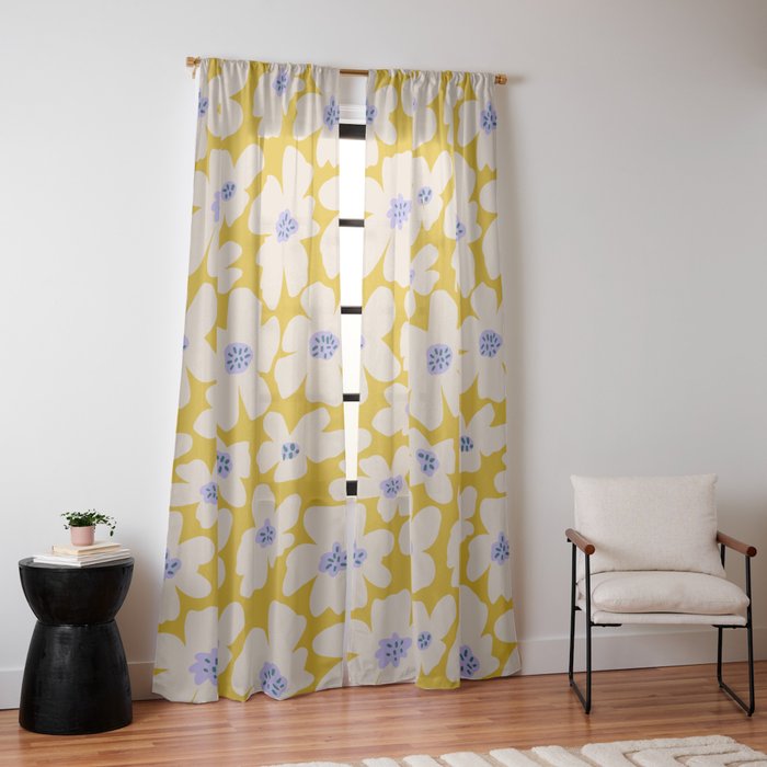 Retro Daisy - yellow, white and purple Window Curtain Gallery Image 10