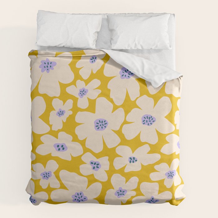 Retro Daisy - yellow, white and purple Duvet Cover Gallery Image 7
