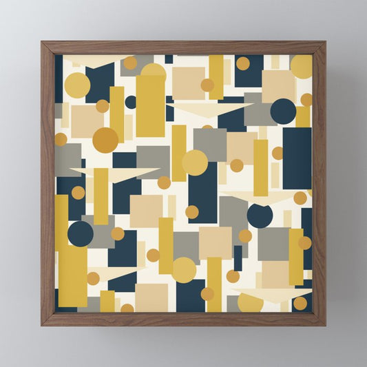 Mid-Century Modern Geometrica Pattern in Navy Blue, Mustard, Grey, Beige, and Cream Mini Art Print Gallery Image 2