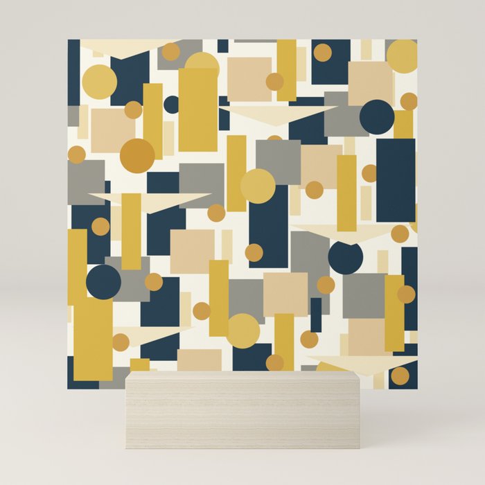 Mid-Century Modern Geometrica Pattern in Navy Blue, Mustard, Grey, Beige, and Cream Mini Art Print Gallery Image 5