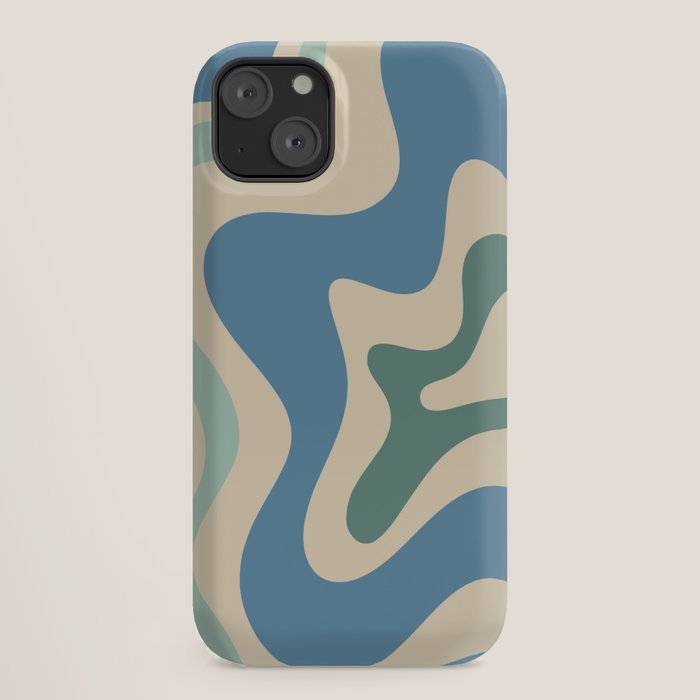 Retro Liquid Swirl Abstract Pattern Blue Aqua Teal Beige iPhone Case Gallery Image 18
