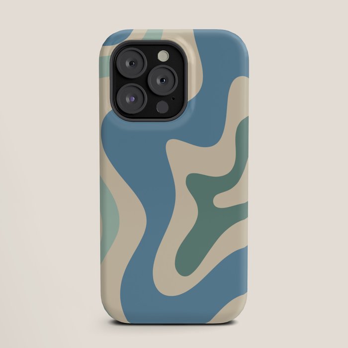 Retro Liquid Swirl Abstract Pattern Blue Aqua Teal Beige iPhone Case Gallery Image 19