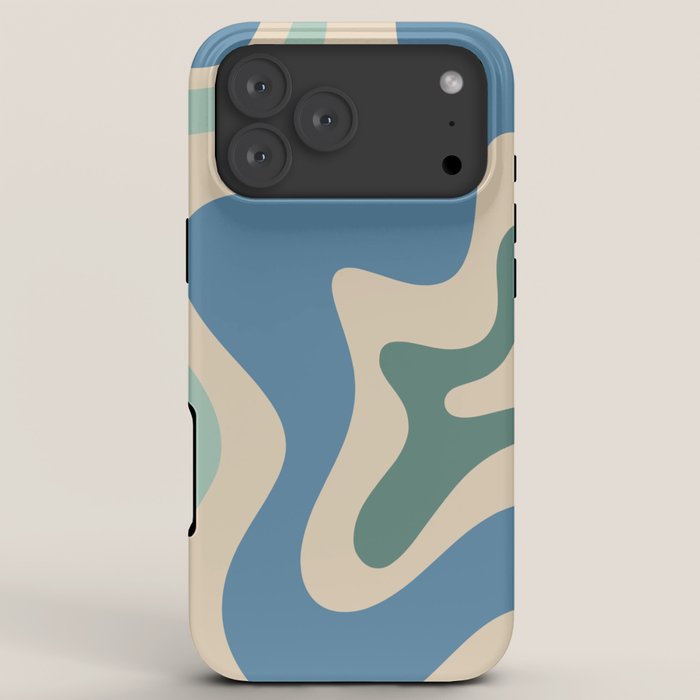 Retro Liquid Swirl Abstract Pattern Blue Aqua Teal Beige iPhone Case Gallery Image 8