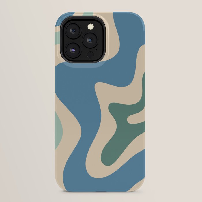 Retro Liquid Swirl Abstract Pattern Blue Aqua Teal Beige iPhone Case Gallery Image 32