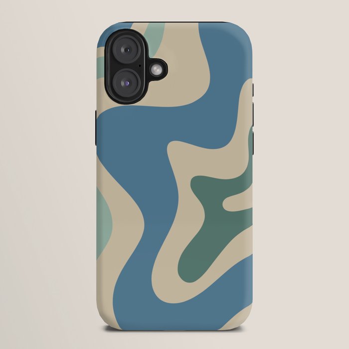Retro Liquid Swirl Abstract Pattern Blue Aqua Teal Beige iPhone Case Gallery Image 10
