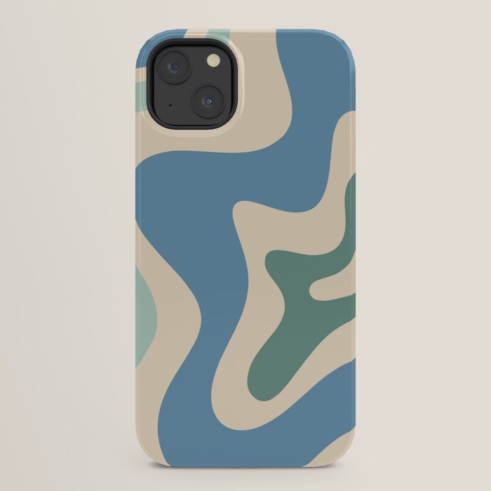 Retro Liquid Swirl Abstract Pattern Blue Aqua Teal Beige iPhone Case Gallery Image 30