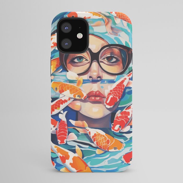 Point of View, Individuality Koi Fish Yoga Meditation, Woman Glasses Vision Concept, Fishpond Eclectic Vintage Painting iPhone Case Gallery Image 42