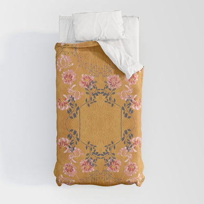 Art Nouveau floral pattern with lines - Honey Duvet Cover Gallery Image 4