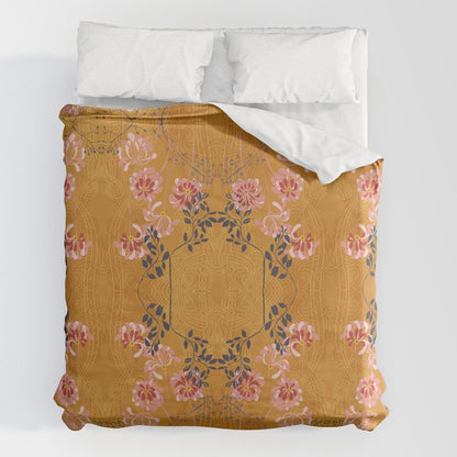 Art Nouveau floral pattern with lines - Honey Duvet Cover Gallery Image 7