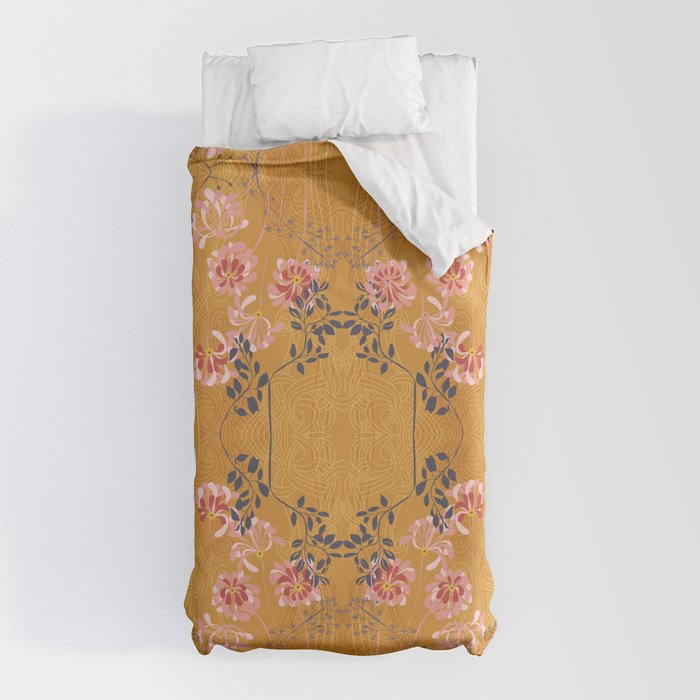Art Nouveau floral pattern with lines - Honey Duvet Cover Gallery Image 5