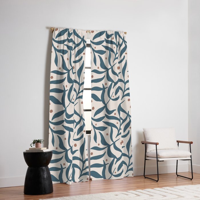 Branches and Berries - Teal and Mocha Window Curtain Gallery Image 2