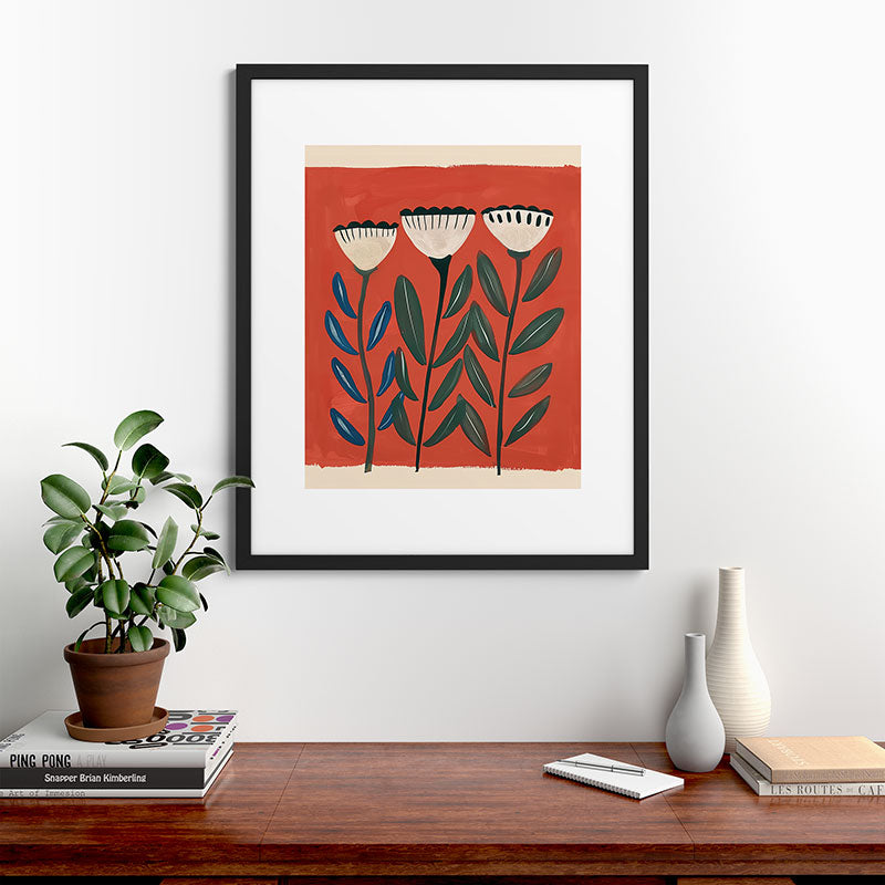 Terracotta Folk Blooms Framed Art Print Gallery Image 35