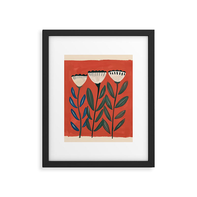 Terracotta Folk Blooms Framed Art Print Gallery Image 1
