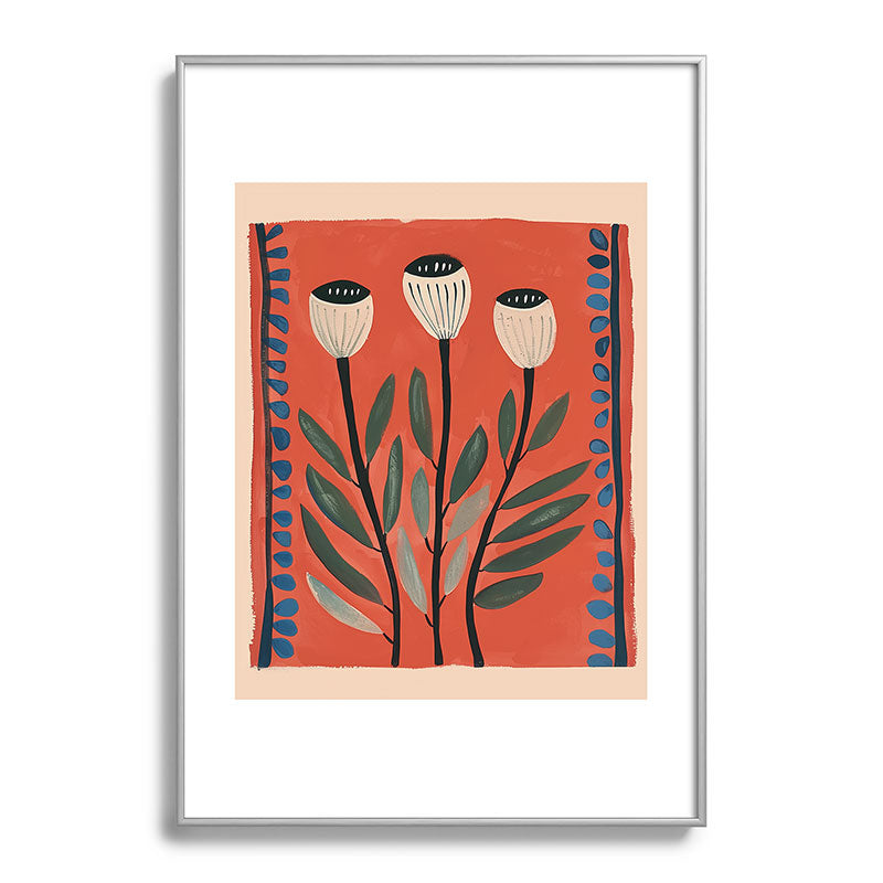 Terracotta Poppy Pod Folk Art Framed Art Print Gallery Image 97