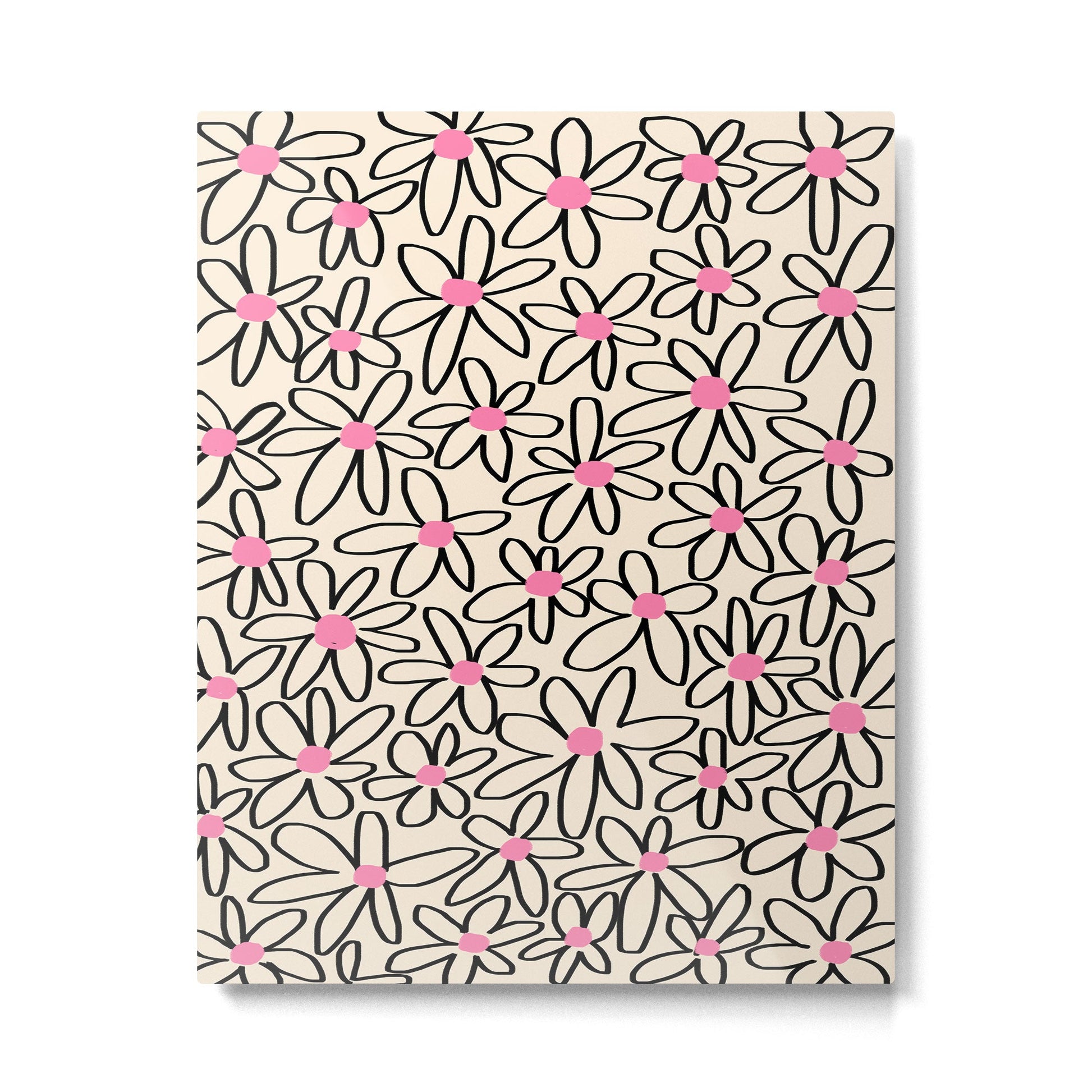 Joyful Flower Lines - b/w pink Metal Print Gallery Image 1