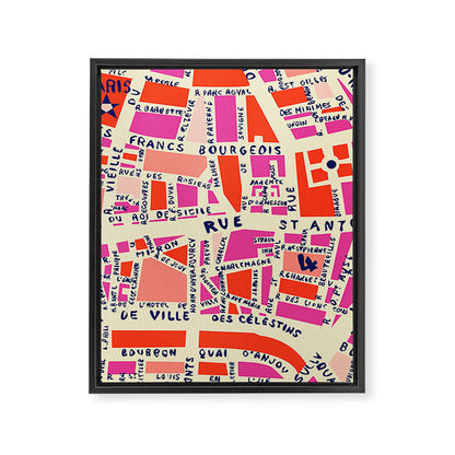 paris map pink Framed Canvas Print Gallery Image 5