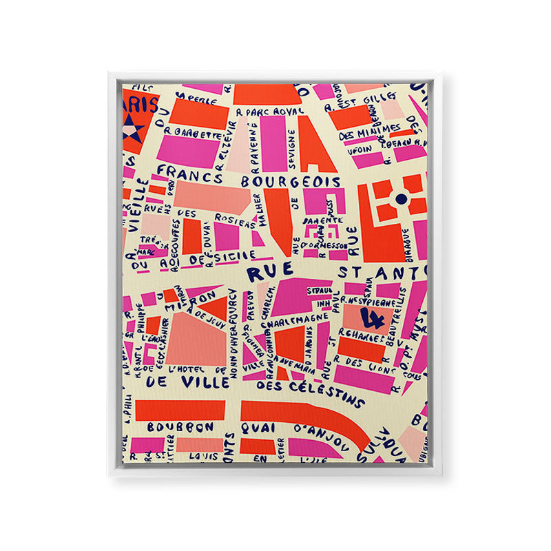 paris map pink Framed Canvas Print Gallery Image 34