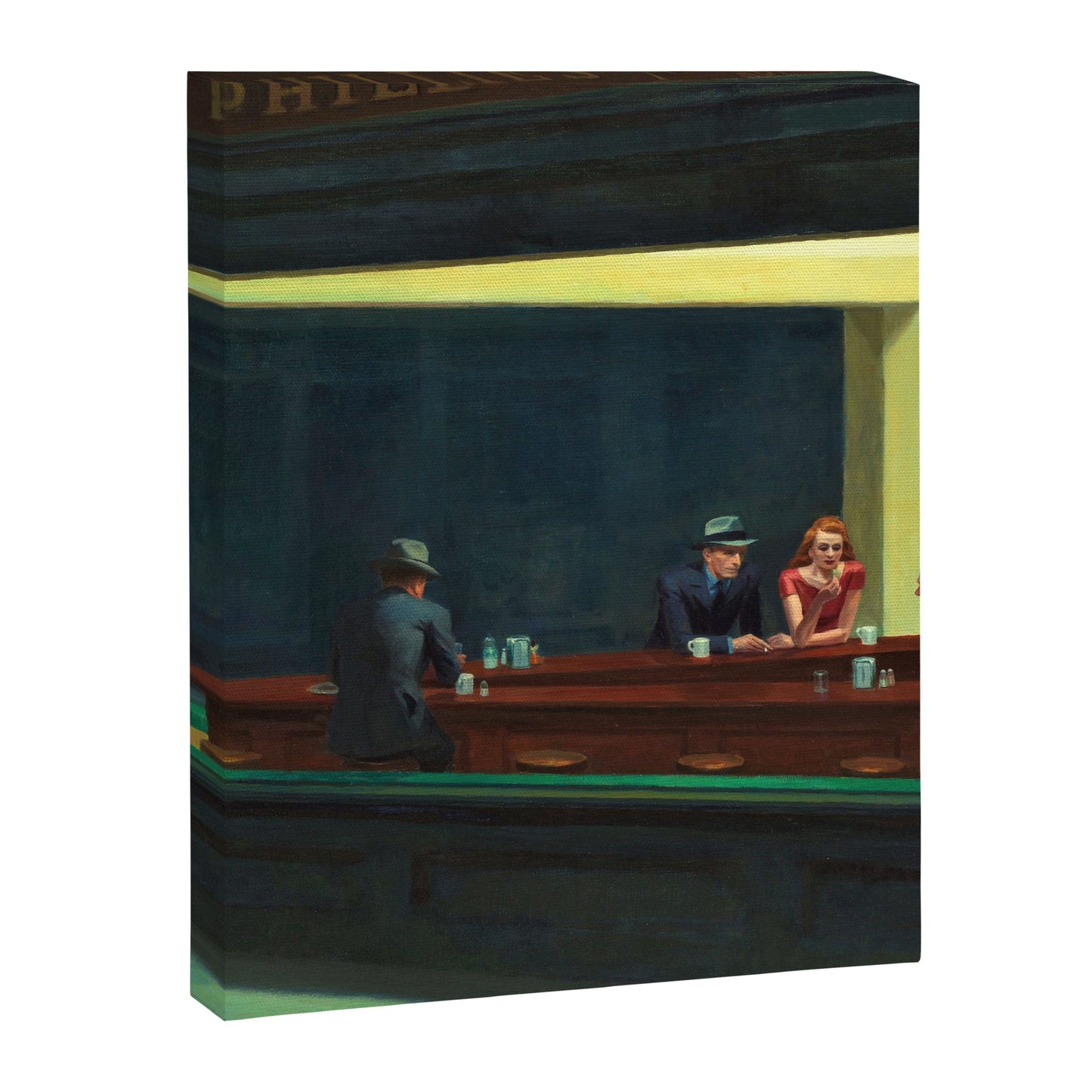 NIGHTHAWKS downtown diner late at night iconic cityscape oil on canvas painting by Edward Hopper Canvas Print Gallery Image 1