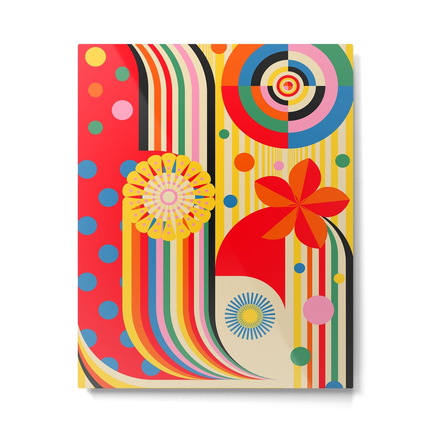 Bold Rainbow Sunflower, Circles, Girl and Pop Wave Metal Print Gallery Image 3