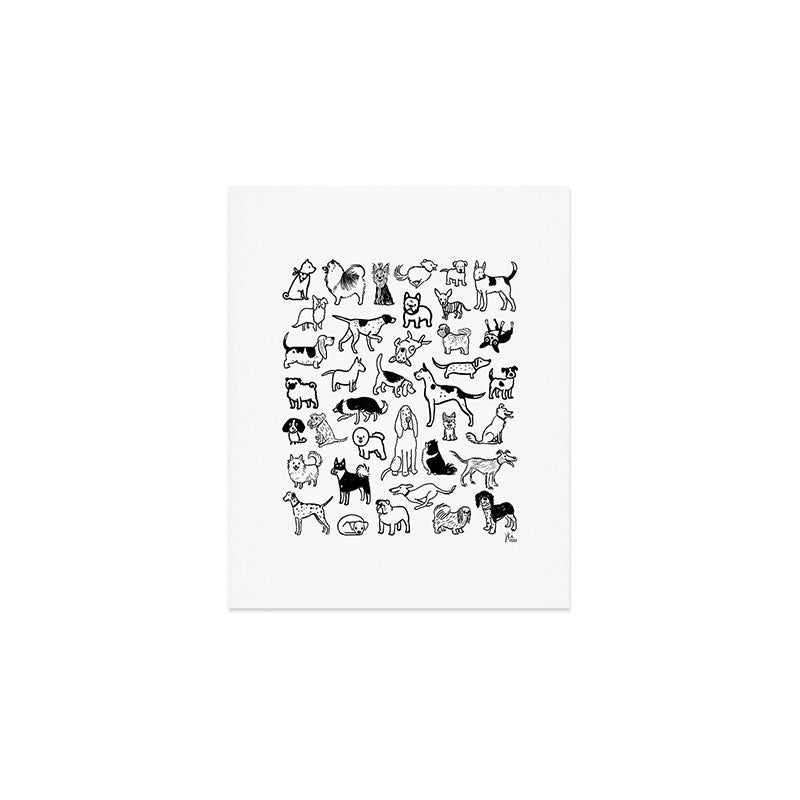 Black and White Dog Drawings | Cute Dog Breeds Pattern Art Print Gallery Image 1