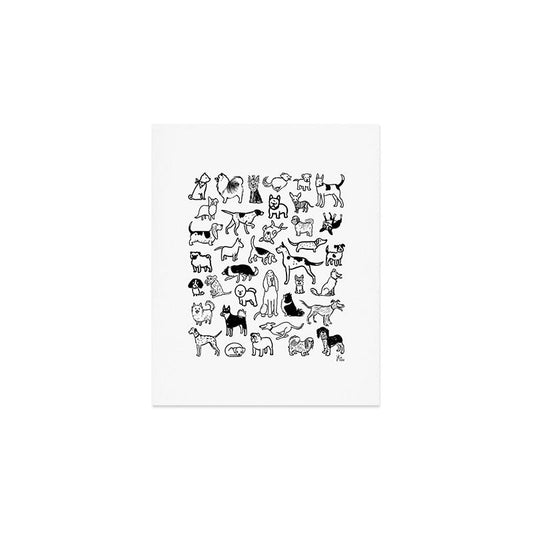 Black and White Dog Drawings | Cute Dog Breeds Pattern Art Print Gallery Image 1
