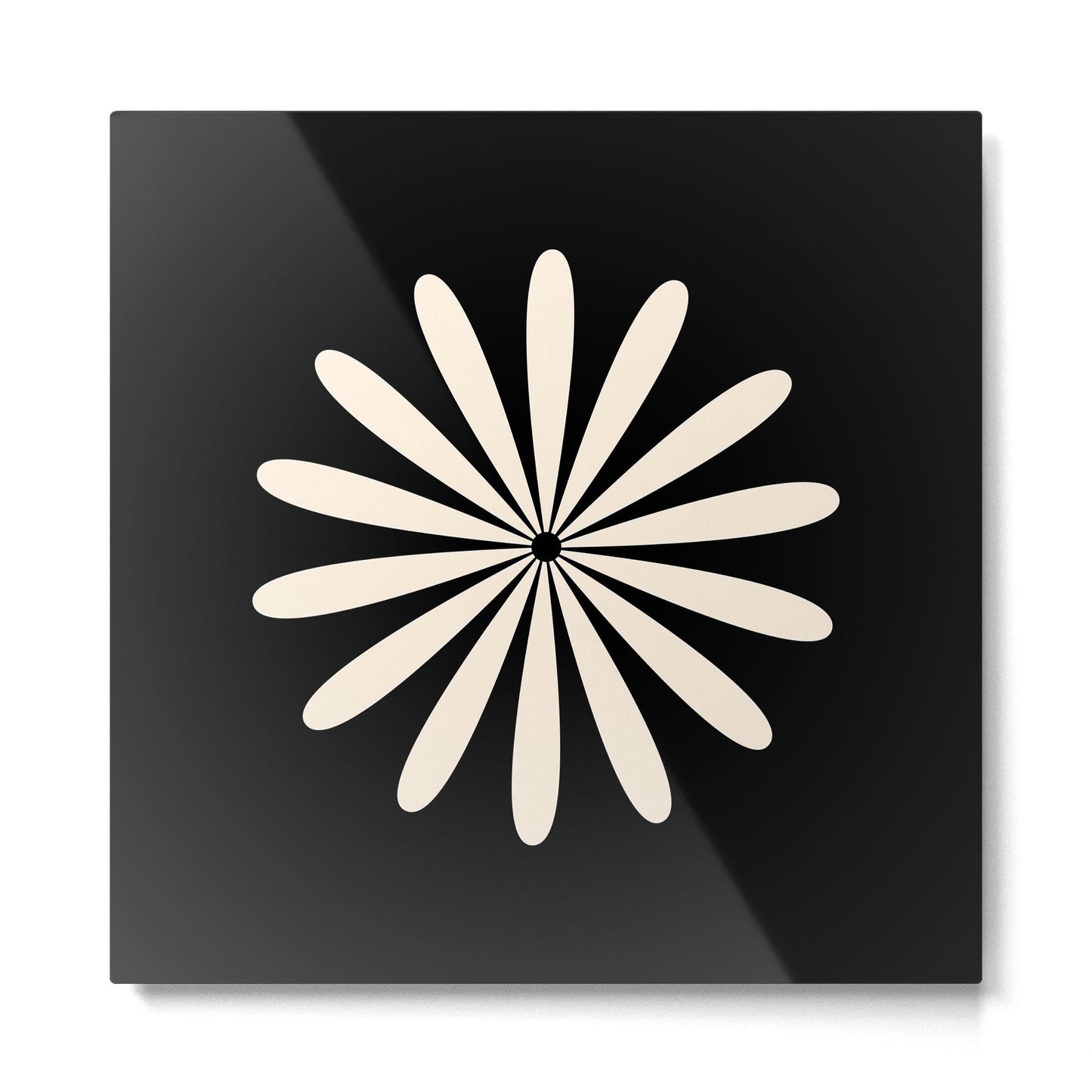 Big Daisy Retro Minimalist Flower Black and Almond Cream Metal Print Gallery Image 2