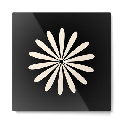 Big Daisy Retro Minimalist Flower Black and Almond Cream Metal Print Gallery Image 2