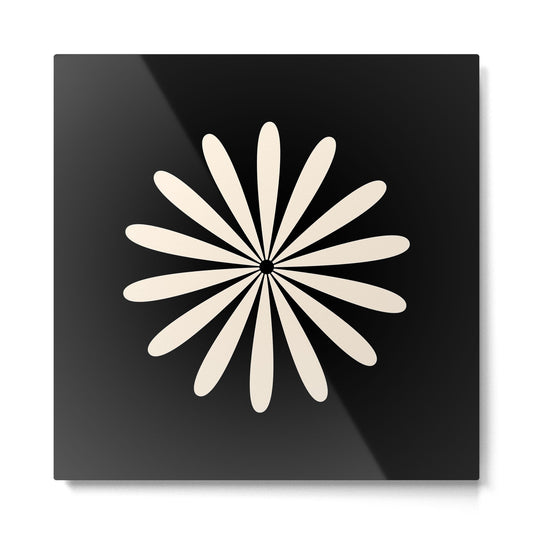 Big Daisy Retro Minimalist Flower Black and Almond Cream Metal Print Gallery Image 2