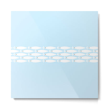 Coastal Minimalist Mid Century Modern Fish in Cool Light Blue White Brown Metal Print Gallery Image 2